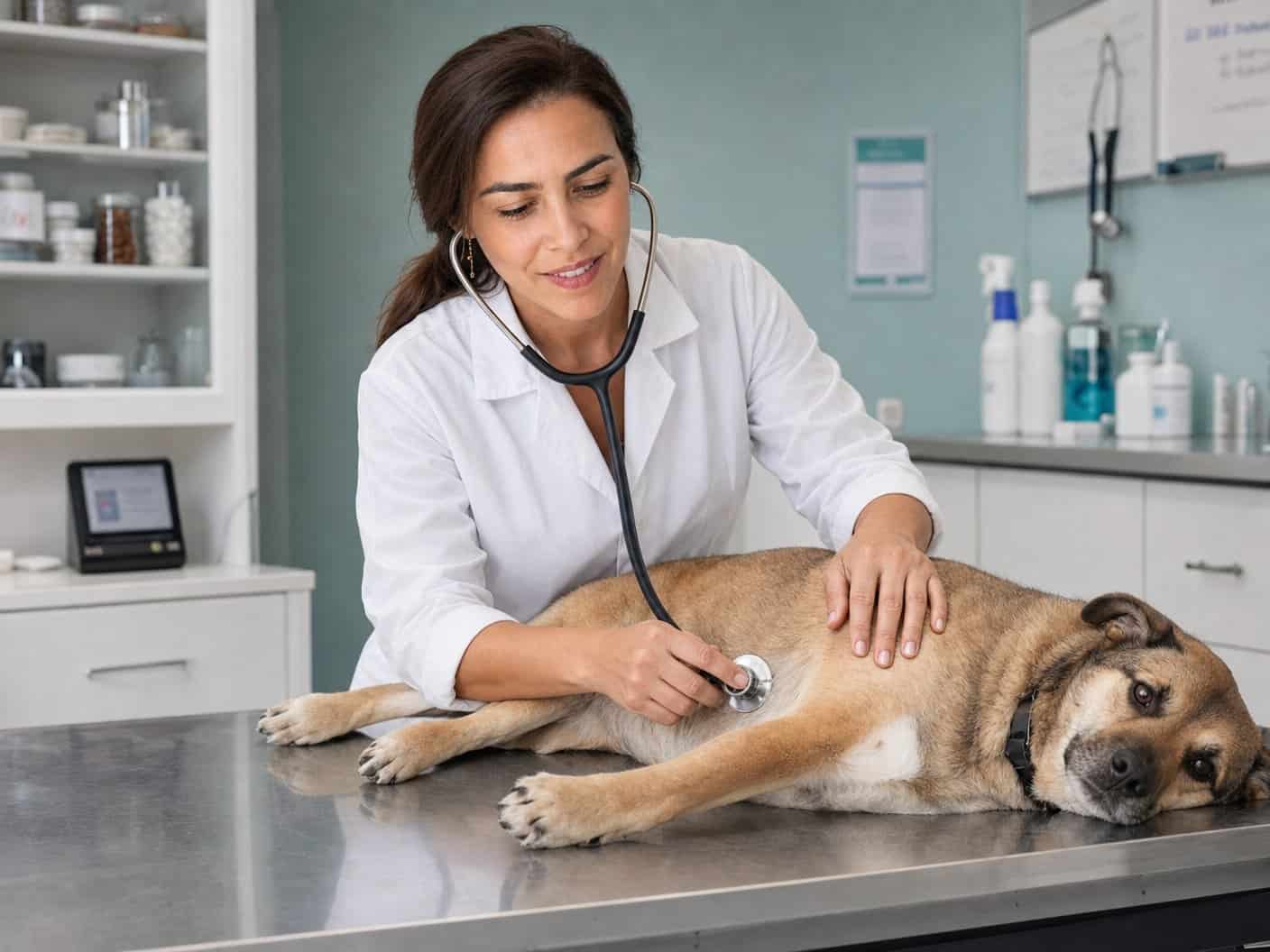 Dra. Camila Torres em atendimento no consultório veterinário