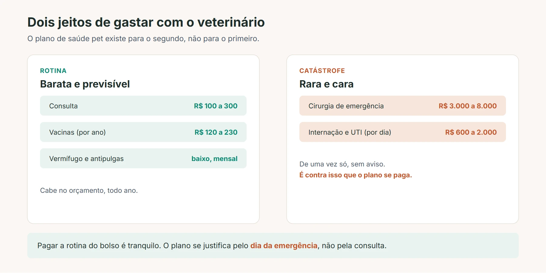 plano de saúde pet vale a pena: dois tipos de gasto, rotina barata e catástrofe cara