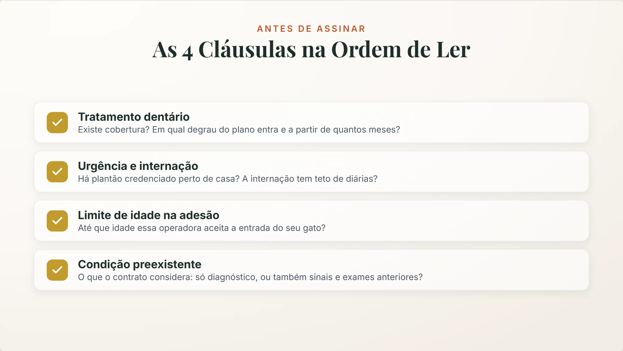 plano de saúde para gato: as quatro cláusulas do contrato na ordem de conferir, começando por tratamento dentário