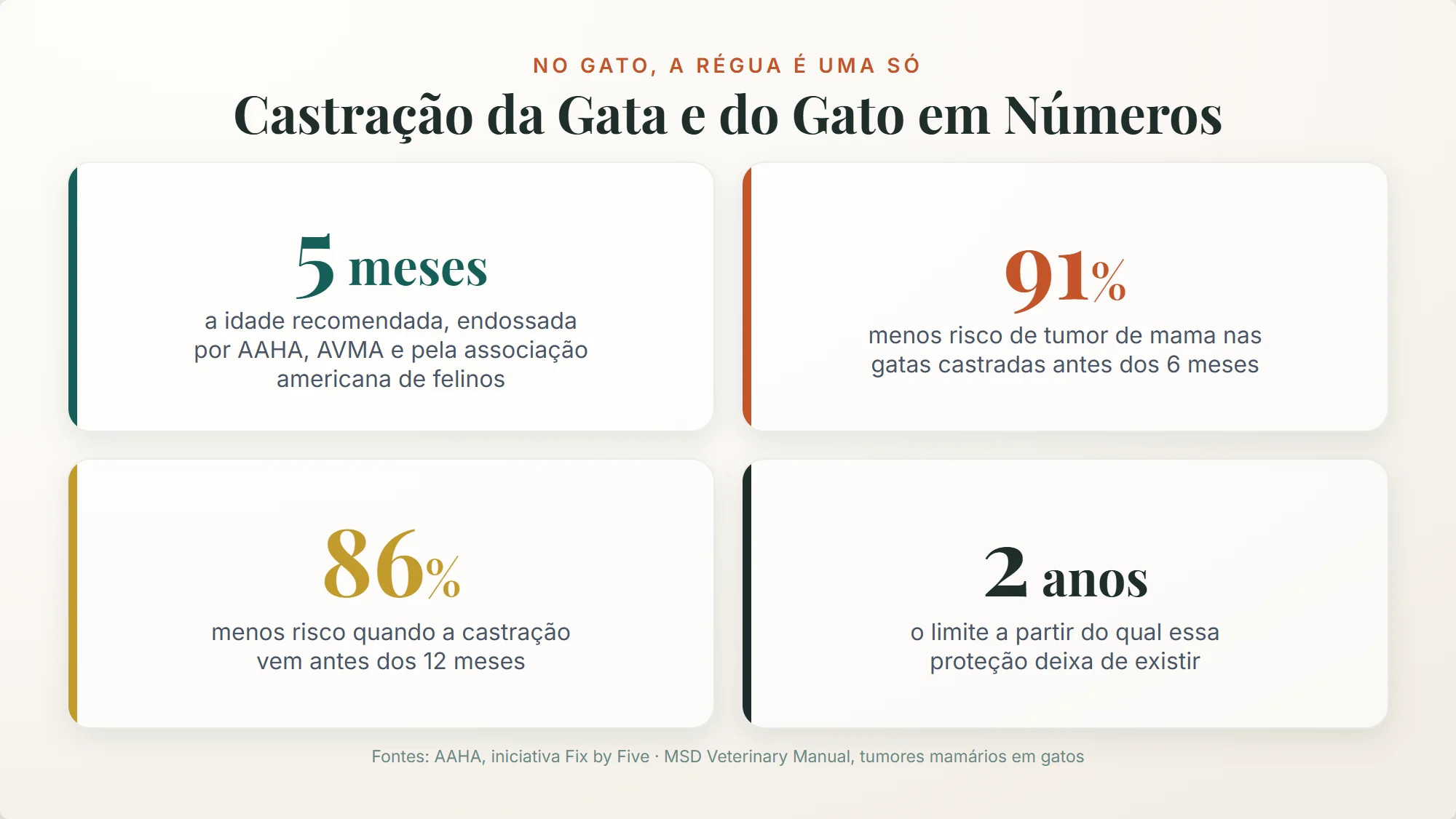 com quantos meses pode castrar um cachorro: no gato a resposta é única, 5 meses, com 91% menos risco de tumor de mama antes dos 6 meses