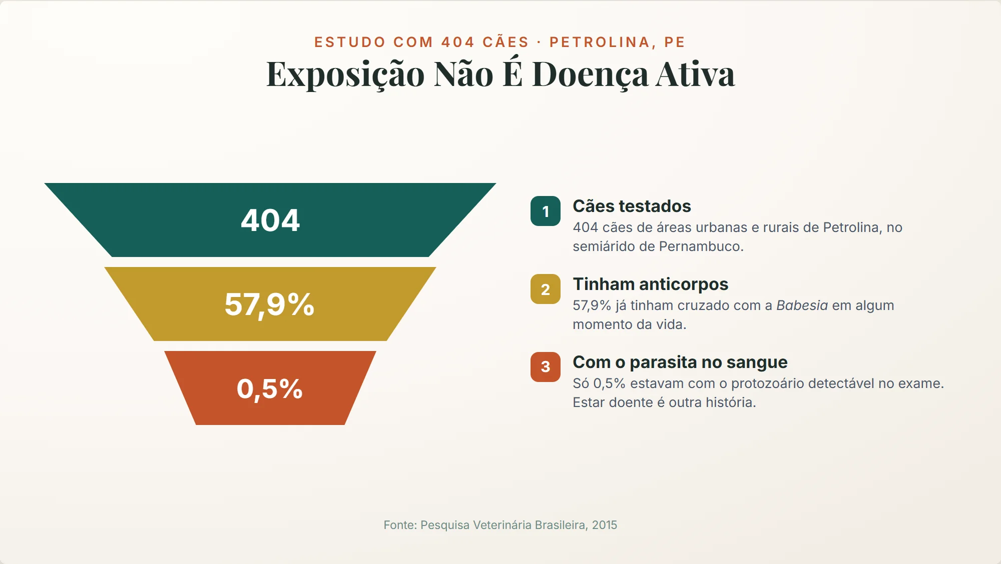 babesiose canina: dos 404 cães testados em Petrolina, 57,9% tinham anticorpos e só 0,5% estavam com o parasita no sangue